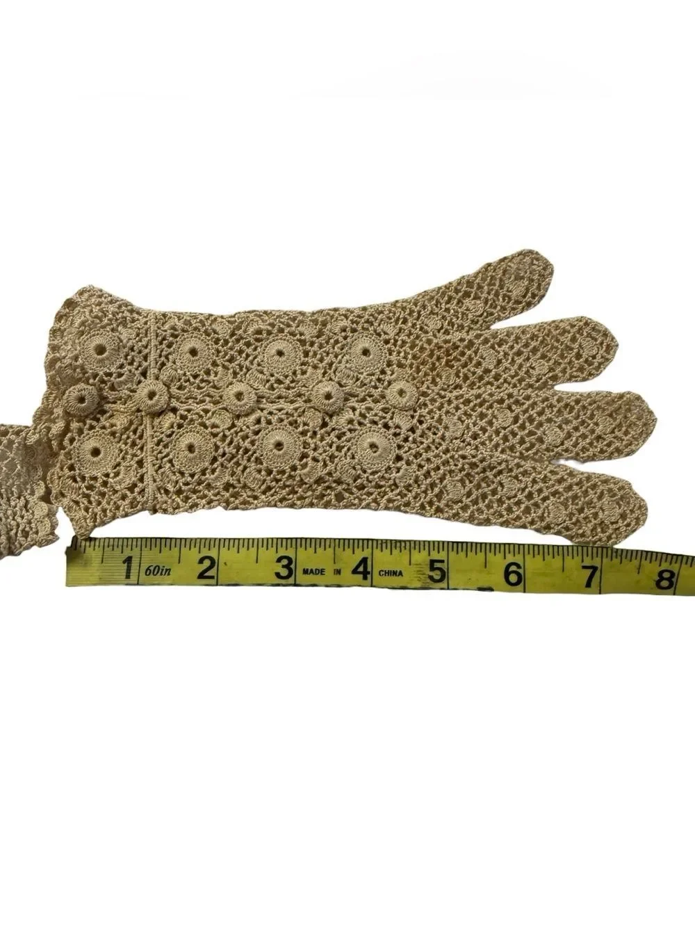 Vintage Crochet Lace Gloves 1940s-1960s Beige Color